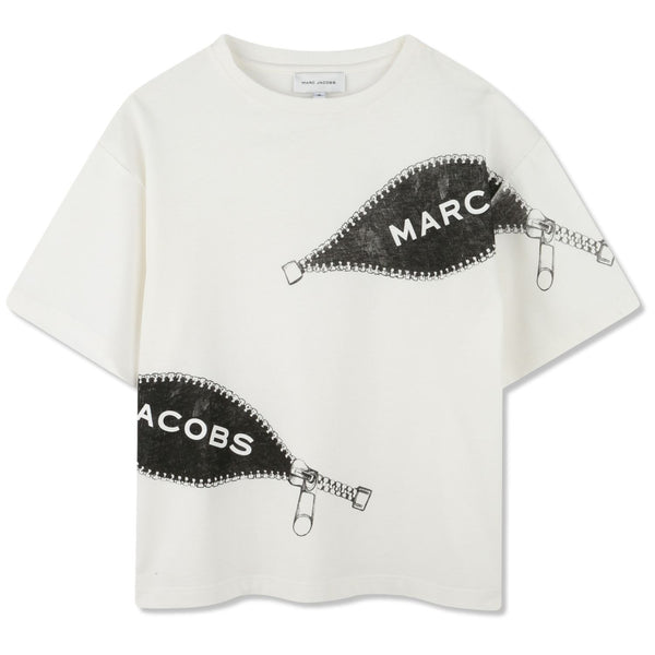 Boys Ivory Zipped Logo-Print T-Shirts