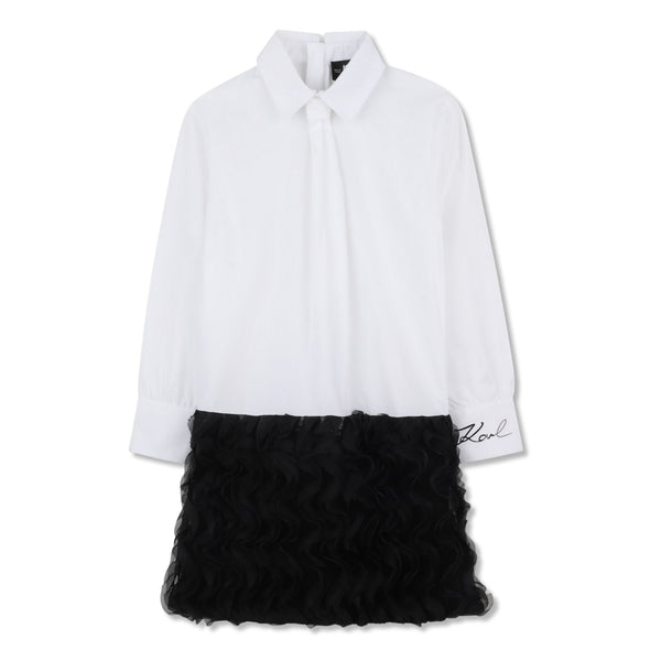 Girls White Ruffled Logo-print Dress