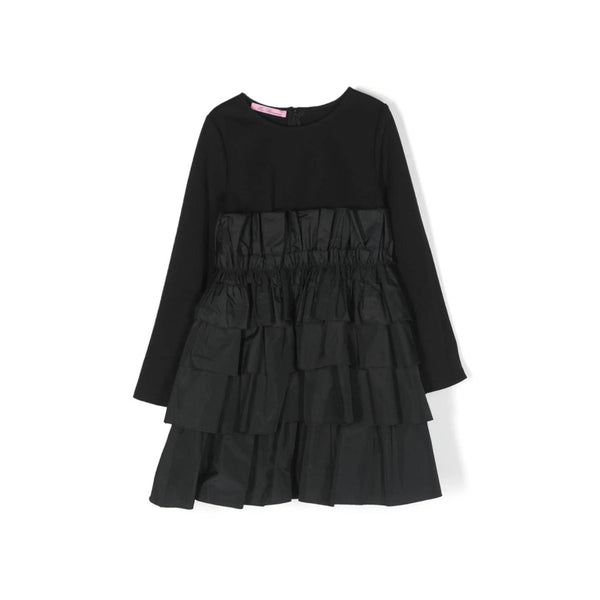 Girls Black Tiered-Skirt Cotton Dress