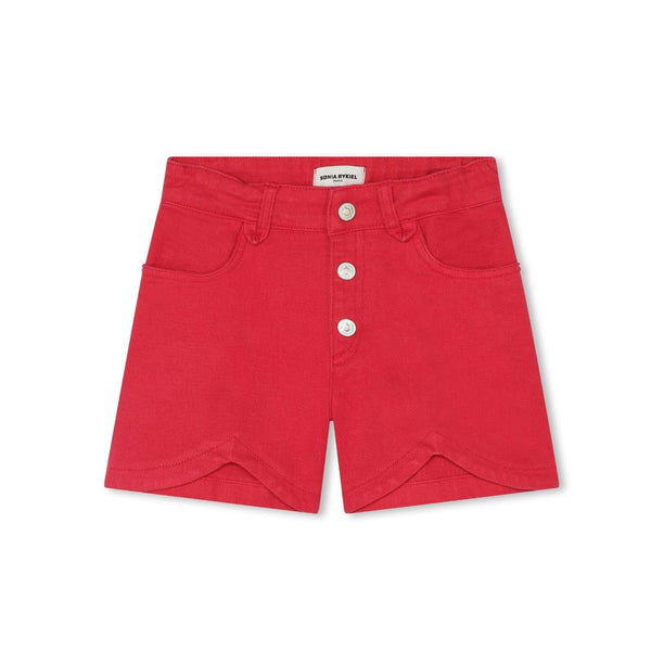 Girls Red Logo-Plaque Denim Shorts