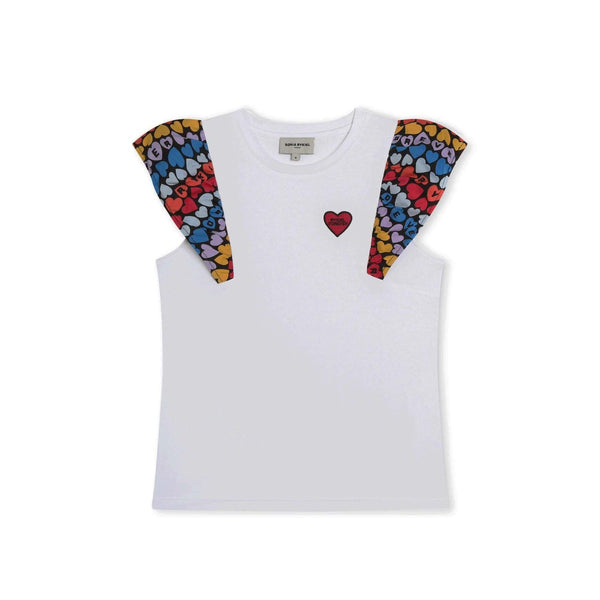 Girls White Cotton Heart T-Shirt