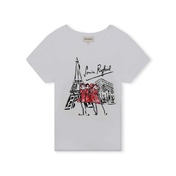 Girls White Cotton Eifel Tower T-Shirt