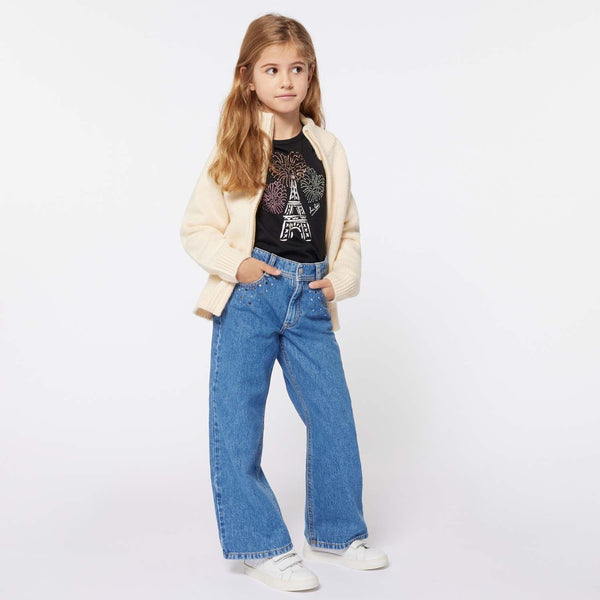 Girls Denim Blue Rhinestone-Embellished Jeans