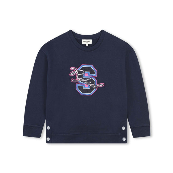 Girls Navy Blue Logo-Embroidered Sweatshirt