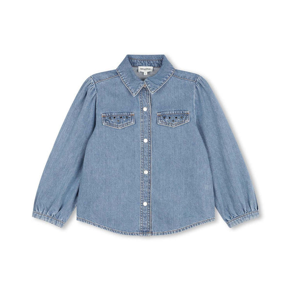 Girls Blue Denim Rhinestone Shirt