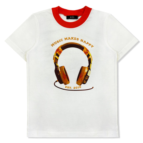 Boys White Graphic-Print Cotton T-Shirt