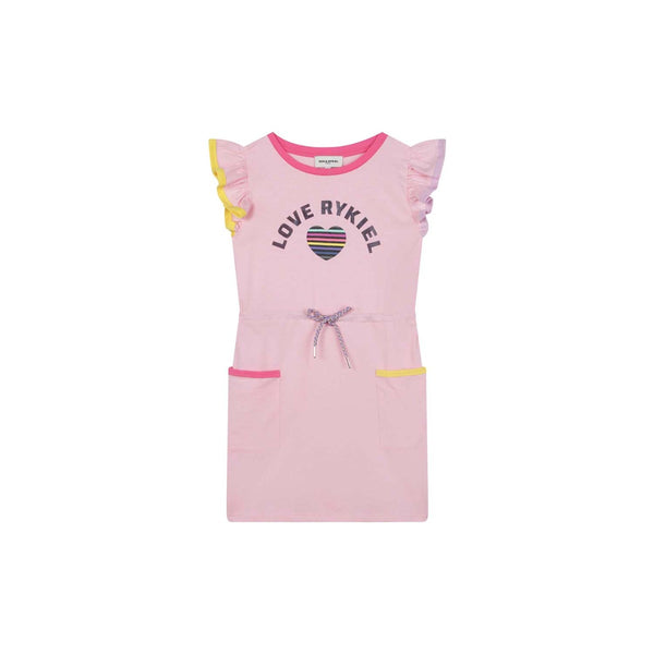 Girls Pink Fancy Ruffle Sleeve Dress