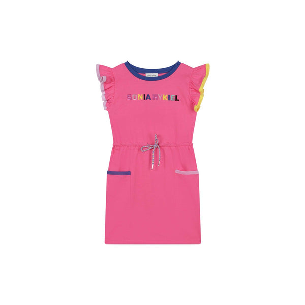 Girls Pink Fancy Ruffle Sleeve Dress