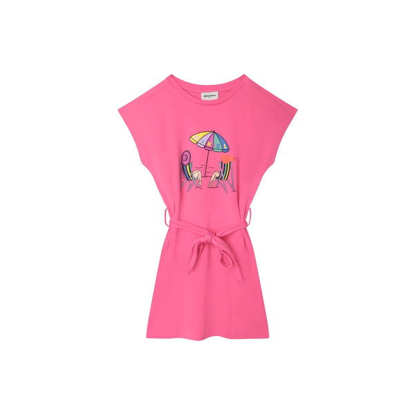 Girls Pink Sea Beach Print Cotton Dress