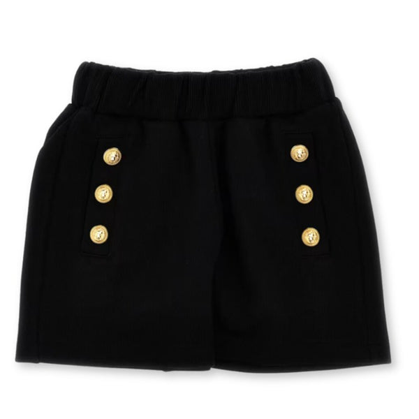 Girls Black Embossed-Buttons Shorts