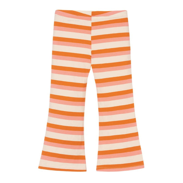 Girls Pink Striped Cotton Flared Leggings