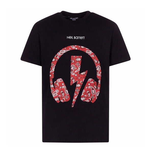 Boys Headphones Print Black T-shirt