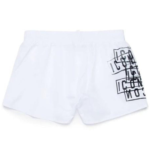 Boys White Icon-Print Swim Shorts