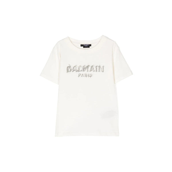 Boys White logo-print cotton T-shirt