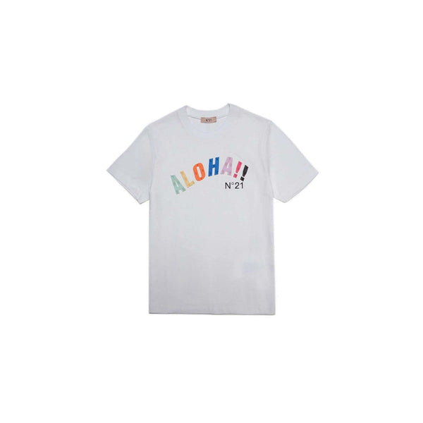White Jersey T-Shirt With Aloha Terry Application