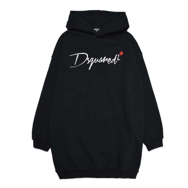 Girls Black Logo-Print Hooded Dress