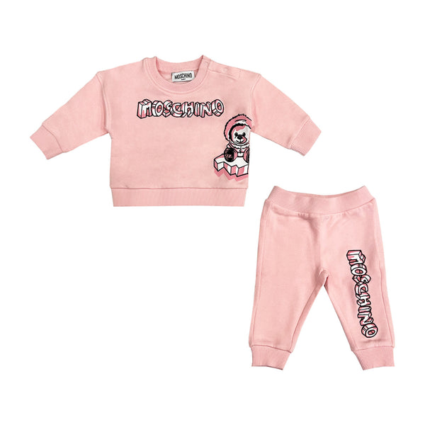 Baby Girls Pink Logo-Print Tracksuit