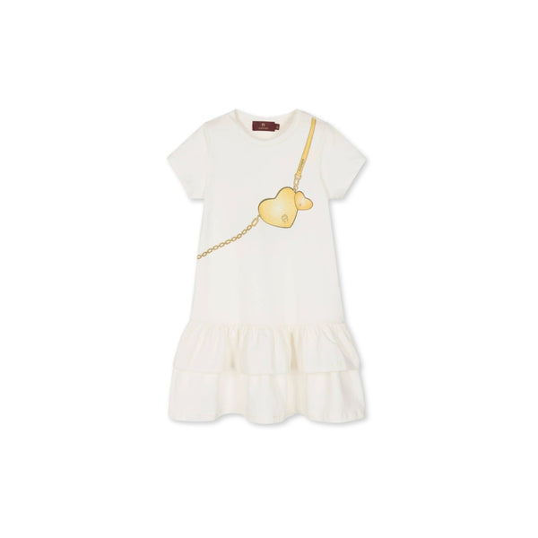 Girls Ivory Cotton Heart-Print Dress