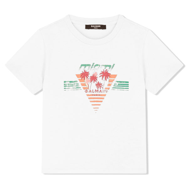 Unisex White Palm Tree-Print T-Shirt