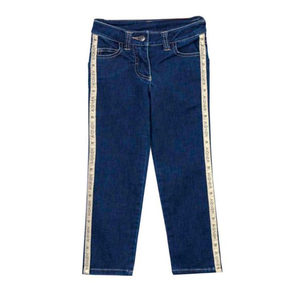 Girls Denim Blue Jeans with Golden Logo Strips
