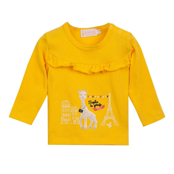 Baby Girl White Frill Logo Yellow Full Sleeve T-shirt