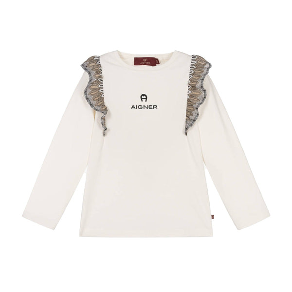 Girls Ivory Long Sleeved Logo T-Shirt