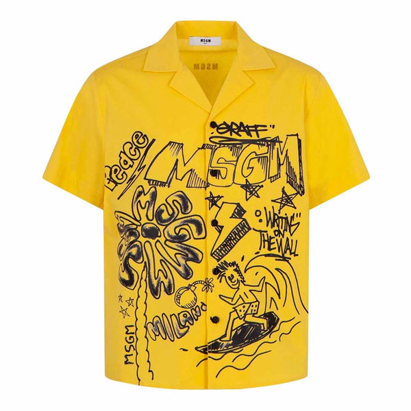 Boys Yellow Graphic-Print Cotton Shirt