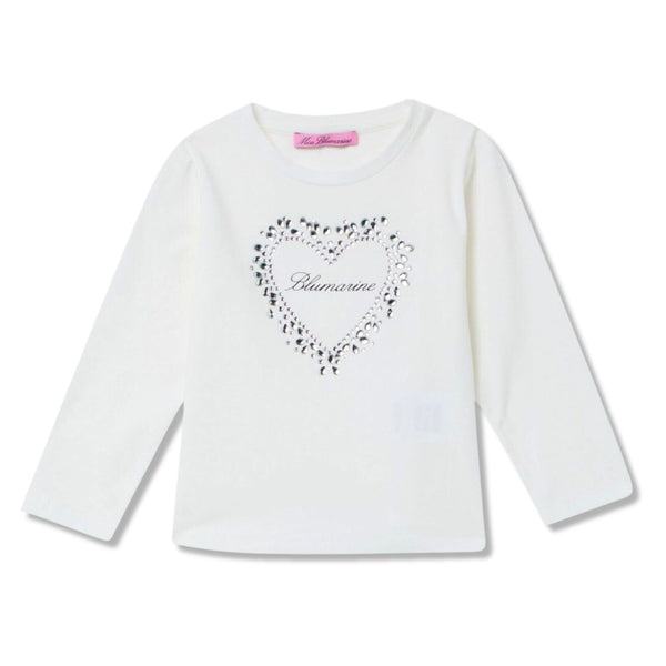 Girls White Heart Crystal-Embellished T-shirt