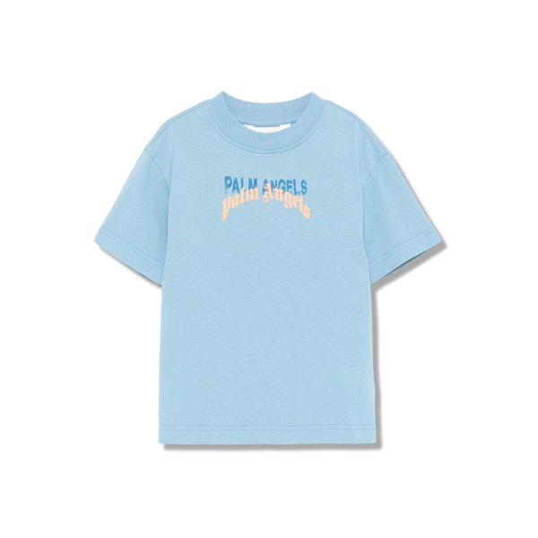 Boys Blue Double-Logo Print Cotton T-Shirt