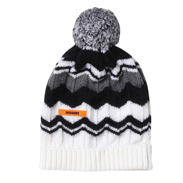 Kids Black Zigzag Pattern Knitted Beanie