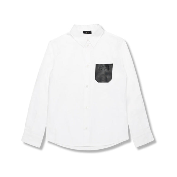 Boys White Poplin Shirt With Logo-Patch