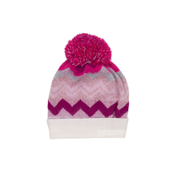 Girls Pink Zigzag Pattern Knitted Beanie