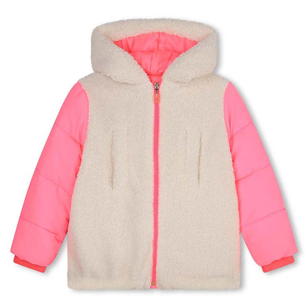 Girls Ivory & Pink Sherpa Fleece Jacket