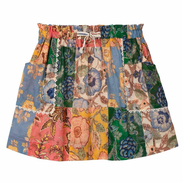 Girls Blue Floral Patchwork Cotton Skirt