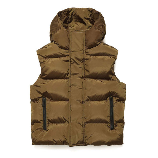 Kids Brown Glossy Hooded Vest Jacket