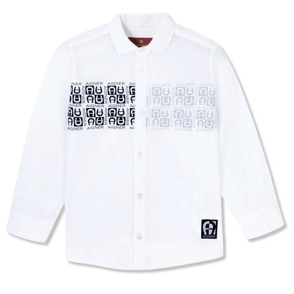 Boys White Logo-Print Cotton Shirt