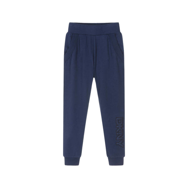Unisex Navy Blue Logo-Print Cotton Joggers