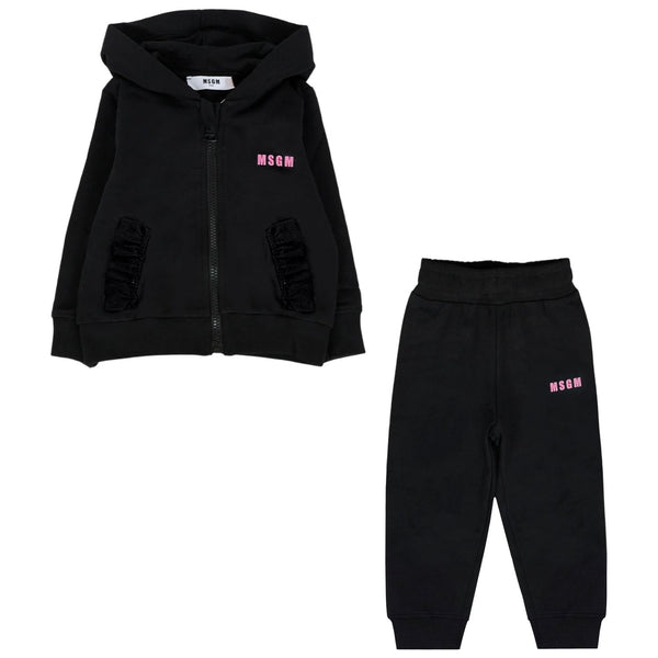 Baby Girls Black Zip-Up Logo-Print Tracksuit