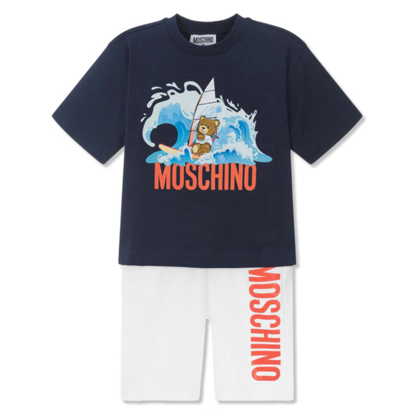 Boys Navy Blue & White Cotton Shorts Set