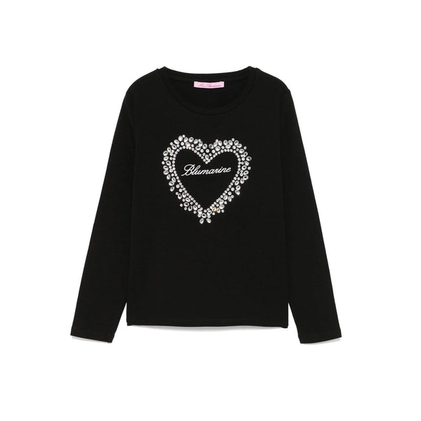 Girls Black Heart Rhinestone-Embellished T-shirt