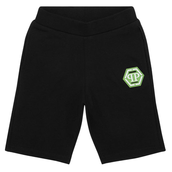 Boys Black Logo-Patch Cotton Shorts