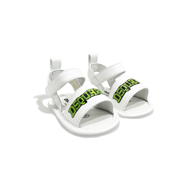 Baby Girls White Leather Logo-Print Sandals