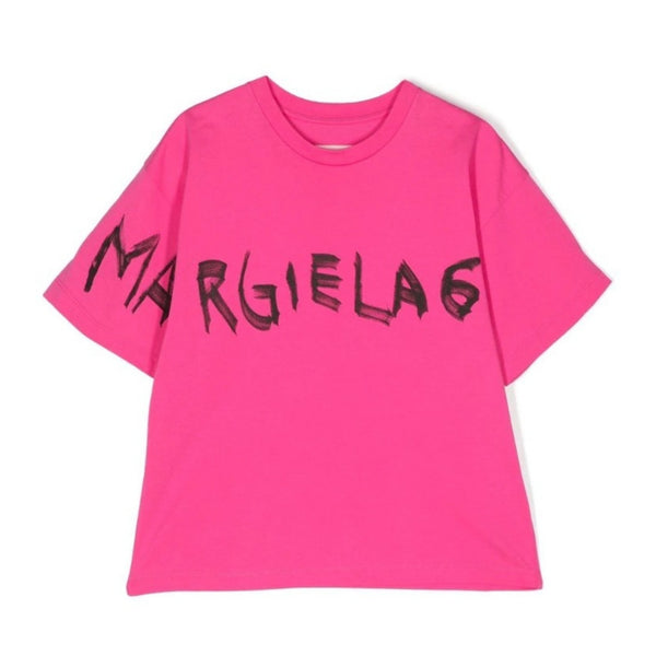Girls Pink Logo Print Cotton T-Shirt