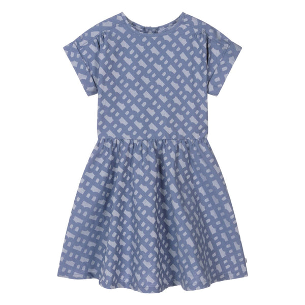 Girls Blue Cotton Jacquard Monogram Dress