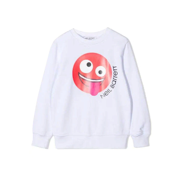 White Smiley Print Cotton Sweatshirt