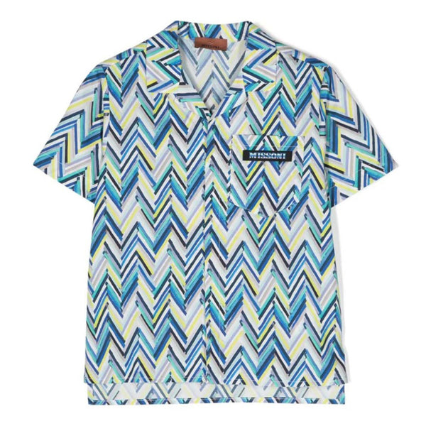 Boys Blue Zigzag-Print Cotton Shirt