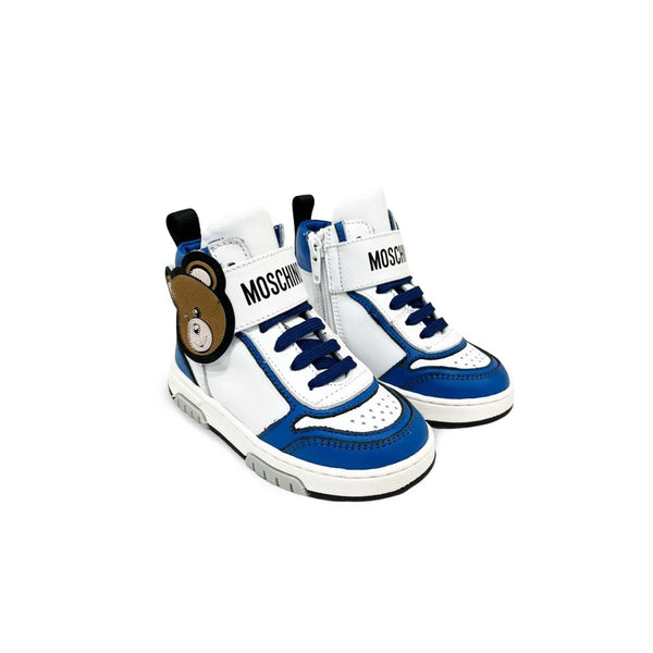 Boys Blue & White Leather Trainers