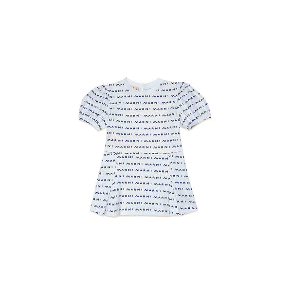 Girls White Jersey Dress With Handmade Allover Logo