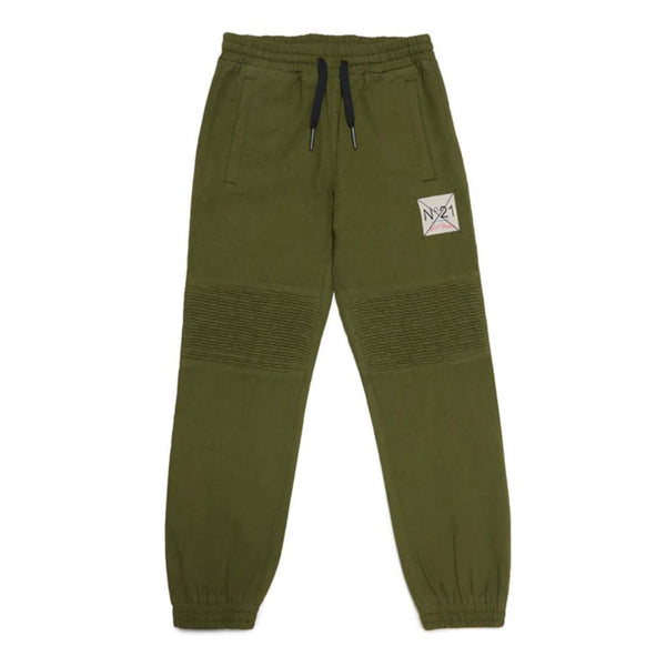 Boys Green Cottton Logo Print Trouser