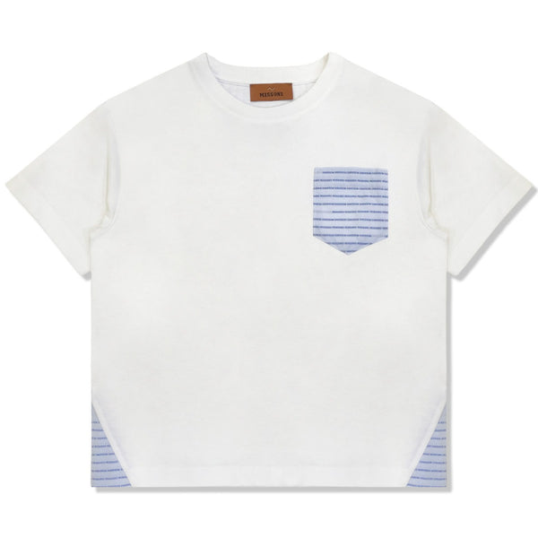 Boys White Logo-Pocket Cotton T-Shirt